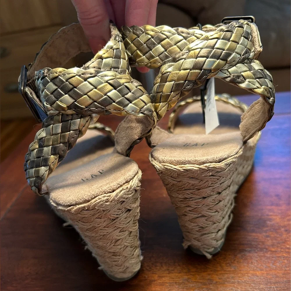 GAP Gold Braided Wedge Sandals